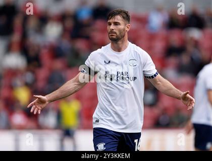 Andrew Hughes von Preston North End während des Sky Bet Championship Matches im Riverside Stadium, Middlesbrough. Bilddatum: Samstag, 14. September 2024. Stockfoto