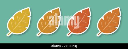 Ein Satz Aufkleber mit Herbstblättern auf grünem Hintergrund. Das Symbol des Herbstes. Einfache Herbstillustration auf transparentem Hintergrund. Stock Vektor