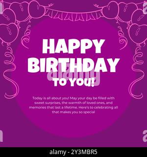 Happy Birthday Gruß Vector Design. Geburtstagsgrußtext in weiß mit Konfetti-Element und Ballons, Hintergrund. Vektor-Illustration Geburtstag, ich Stock Vektor