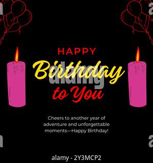 Happy Birthday Gruß Vector Design. Geburtstagsgruß mit Kerzen für Kinder, Text Gelb und Rot mit aufblasbaren Ballons für Jungen und Mädchen Einladung Stock Vektor