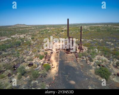 Kuridala Kupferhütte und Minenruinen in NW Queensland wurden Anfang des 20. Jahrhunderts betrieben Stockfoto