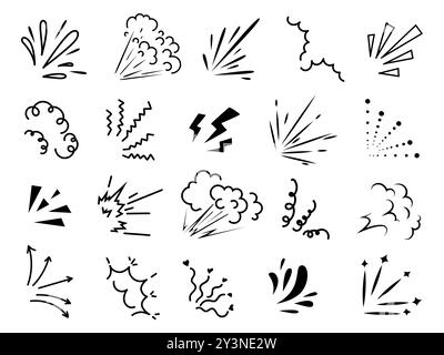Kritzeln Sie radiale Linienstrahlen. Hand gezeichnet runde Ecke Glanz. Funkelndes Element mit Sonnenschliff. Symbol „Sonnenaufgang“. Explosionsrahmen. Ideen- und Ausrufezeichen. Vektorillustration isoliert auf weißem Hintergrund. Stock Vektor