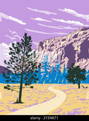 WPA-Plakatkunst der Tuolumne Meadows im östlichen Teil des Yosemite-Nationalparks, Kalifornien, USA, in Arbeiten Projektverwaltung oder Födera Stock Vektor