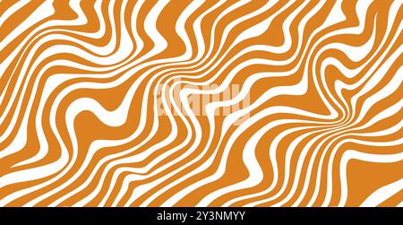 Karamell-Muster, nahtloser, welliger Erdnusshintergrund mit welligen Linien in Orange und weiß. Vektor süße Bonbons abstrakte psychedelische Textur, verzerrtes Ornament mit fließender Erdnussbutter-Welleneffekt Stock Vektor