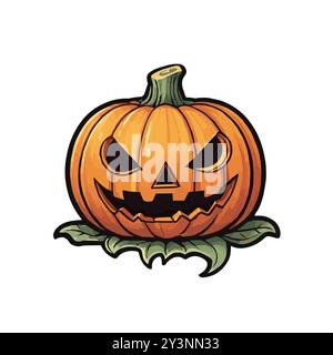 Heller orangefarbener Kürbis mit Halloween-Gesicht isoliert auf weiß Stock Vektor