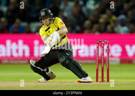 Cameron Bancroft von Gloucestershire schlug während des Spiels Vitality Blast T20 Final in Edgbaston, Birmingham. Bilddatum: Samstag, 14. September 2024. Stockfoto