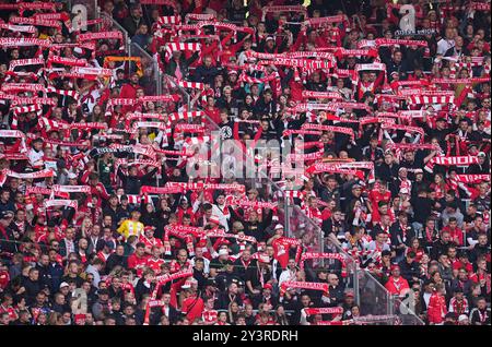 Red Bull Arena, Leipzig, Deutschland. September 2024. Union Berlin Fans während einer 1. Bundesliga-Spiel, RB Leipzig gegen Union Berlin, in der Red Bull Arena, Leipzig. Ulrik Pedersen/CSM/Alamy Live News Stockfoto