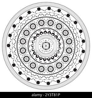 Mandala-Druck. Vektor geometrische schwarz-weiße handgezeichnete Illustration Stock Vektor