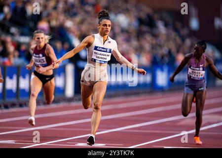 Brüssel, Frankreich. September 2024. BRÜSSEL, FRANKREICH - 14. SEPTEMBER: Sydney McLaughlin, USA. Teilnahme am Finale der Wanda Diamond League im King Baudouin Stadium am 14. September 2024 in Brüssel. (Foto von Lars van Hoeven/Orange Pictures) Credit: dpa/Alamy Live News Stockfoto