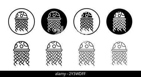 Quallen-Symbol-Logo-Vektor-Umriss in Schwarz-weiß-Farbe Stock Vektor