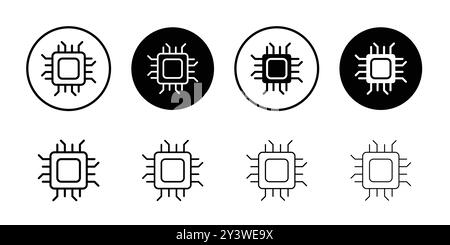 Prozessorsymbol-Logo-Vektorkontur in Schwarz-weiß Stock Vektor