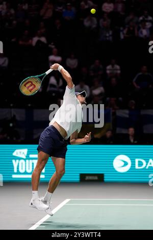 AO Arena, Manchester, Großbritannien. September 2024. Davis Cup Finals, Gruppenphase, Gruppe D Tag 2; Otto Virtanen aus Finnland serviert den Titel Action Plus Sports/Alamy Live News Stockfoto