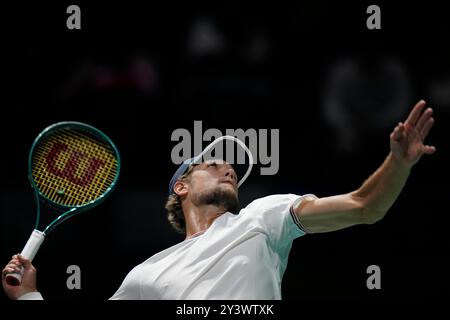 AO Arena, Manchester, Großbritannien. September 2024. Davis Cup Finals, Gruppenphase, Gruppe D Tag 2; Otto Virtanen aus Finnland serviert den Titel Action Plus Sports/Alamy Live News Stockfoto