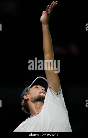 AO Arena, Manchester, Großbritannien. September 2024. Davis Cup Finals, Gruppenphase, Gruppe D Tag 2; Otto Virtanen aus Finnland serviert den Titel Action Plus Sports/Alamy Live News Stockfoto
