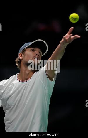 AO Arena, Manchester, Großbritannien. September 2024. Davis Cup Finals, Gruppenphase, Gruppe D Tag 2; Otto Virtanen aus Finnland serviert den Titel Action Plus Sports/Alamy Live News Stockfoto