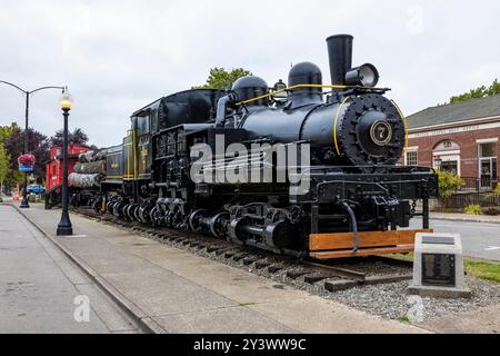 Shay Lokomotive „Tollie“, ein Getriebemotor, der für steile Hügel und scharfe Kurven entwickelt wurde, wird in Shelton im US-Bundesstaat Washington ausgestellt Stockfoto