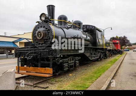 Shay Lokomotive „Tollie“, ein Getriebemotor, der für steile Hügel und scharfe Kurven entwickelt wurde, wird in Shelton im US-Bundesstaat Washington ausgestellt Stockfoto