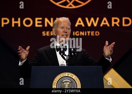 Washington, Usa. September 2024. US-Präsident Joe Biden spricht beim Phoenix Awards Dinner 2024 in Washington, DC am Samstag, den 14. September 2024. Das Abendessen, das vom Black Caucus (CBC) und der Black Caucus Foundation (CBCF) des Kongresses veranstaltet wird, würdigt die Arbeit der beiden Gruppen zur Wahrung demokratischer Normen und Institutionen und zur Darstellung eines Weges für den Fortschritt der Black Americans. Foto: Kent Nishimura/UPI Credit: UPI/Alamy Live News Stockfoto