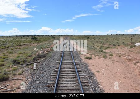 Fahren Sie mit der historischen Grand Canyon Railroad von Arizona über die Ebenen von Williams, Arizona, bis zum Rand des Grand Canyon im Grand Canyon Village Stockfoto