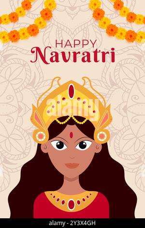 Happy Navratri Festival vertikale Banner Illustration Stock Vektor