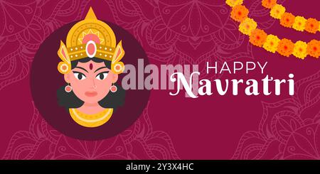 Happy Navratri Festival horizontale Banner Illustration Stock Vektor