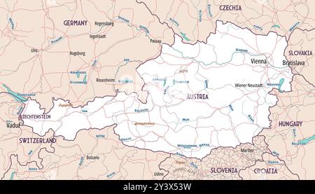 Leere physikalische topographische Karte Österreichs Stock Vektor