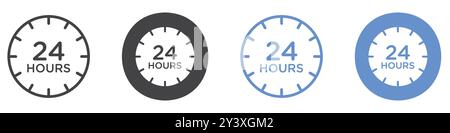 24-Stunden-Symbol Vektorsymbol oder Zeichensatz-Sammlung in Schwarzweiß-Umrandung Stock Vektor