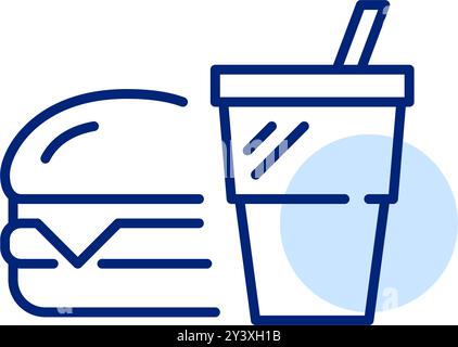 Hamburger und Mineralwasser. Schnelle Fast Food-Lieferung. Pixelperfektes, bearbeitbares Konturvektorsymbol Stock Vektor