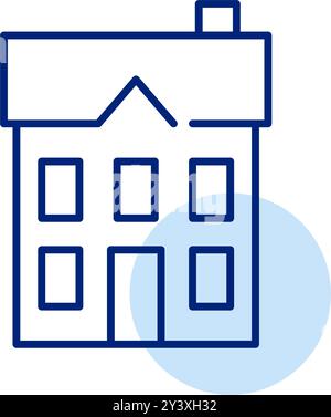 Doppelhaushälfte in Europa. Zweistöckiges traditionelles Gebäude. Immobilientypen. Pixelperfektes, bearbeitbares Konturvektorsymbol Stock Vektor