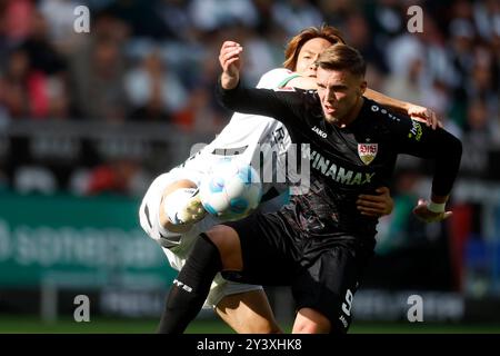 Mönchengladbach, Deutschland, Deutschland 1. Fussball-Bundesliga, 3.Spieltag, Borussia Mönchengladbach : VFB Stuttgart 1-3 14. 09. 2024 im Borussia Park in Mönchengladbach Ermedin DEMIROVIC (VFB) re.- und Ko ITAKURA (MG) li.- Foto: Norbert Schmidt, Düsseldorf Stockfoto