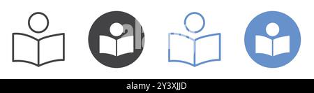 Buch Open Reader Symbol Vektorsymbol oder Zeichensatz Sammlung in schwarz-weiß-Umrisse Stock Vektor