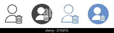 Benutzersymbol löschen Vektorsymbol oder Zeichensatz-Sammlung in Schwarzweiß-Umrandung Stock Vektor