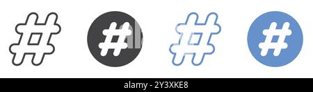 Hashtag-Symbol Vektorsymbol oder Zeichensatz-Sammlung in Schwarzweiß-Umrandung Stock Vektor