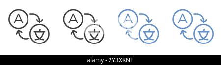 Sprachsymbol Sammlung von Vektorsymbolen oder Zeichensätzen in Schwarzweiß-Umrandung Stock Vektor