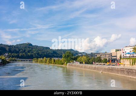 Inn, Thierberg mit Schloss Thierberg Kufstein Kufsteinerland Tirol, Tirol Österreich Stockfoto