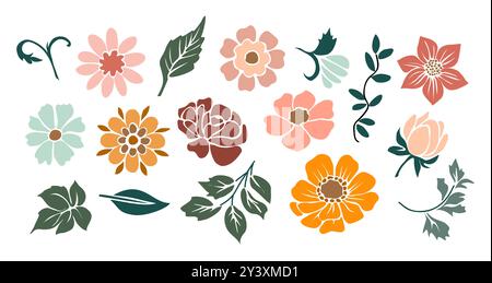 Set handgezeichneter Blumenmuster Stock Vektor