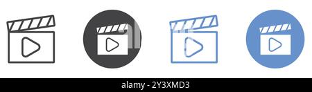 Videosymbol Sammlung von Vektorsymbolen oder Schildern in Schwarzweiß-Umrandung Stock Vektor