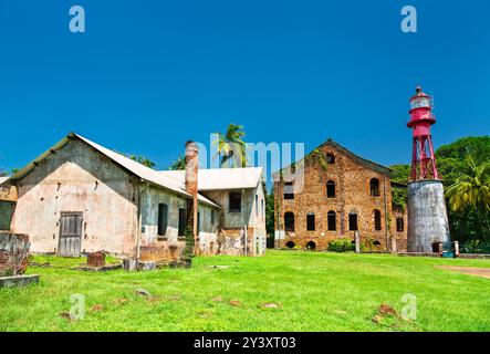 Leuchtturm in einer ehemaligen Strafkolonie auf der Ile Royale, den Heilsinseln in Französisch-Guayana, Südamerika Stockfoto