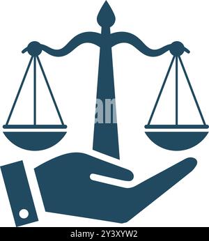 Design-Konzept für Anwaltskanzleien. Hand halten Sie die Regelskala hoch. Stock Vektor