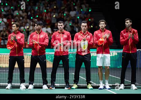 Valencia, Spanien. September 2024. VALENCIA, SPANIEN - 15. SEPTEMBER: Das spanische Team gegen Autralia im Davis Cup Finals Gruppenstadium 2024 Valencia Spiel zwischen Australien und Spanien am 15. September 2024 in Valencia, Spanien. (Foto von Jose Torres/Photo Players Images/Magara Press) Credit: Magara Press SL/Alamy Live News Stockfoto