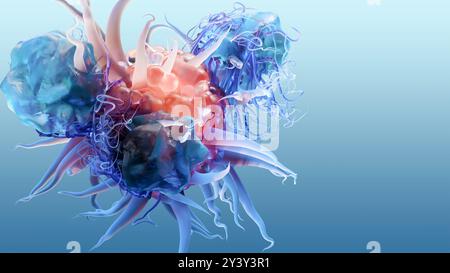 Peritreiche Bakterien mit viel Flagellum, schädlicher Bazillus mit langen Schwänzen, Prokaryote, Viren Probiotika und Erreger, H. pylori, Mikrobenflagell Stockfoto
