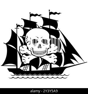 Design im nautischen Stil. Vintage Piratenfregatte. Kreuzknochen und Schädel Stock Vektor