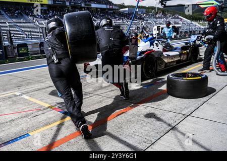 15 VANTHOOR Dries (bel), MARCIELLO Raffaele (SWI), WITTMANN Marco (ger), BMW M Team WRT, BMW Hybrid V8 #15, Hypercar, Pitstop, Arrest aux Stände während der 2024 6 Stunden von Fuji, 7. Runde der FIA-Langstrecken-Weltmeisterschaft 2024, vom 13. Bis 15. September 2024 auf dem Fuji Speedway in Oyama, Shizuoka, Japan Stockfoto