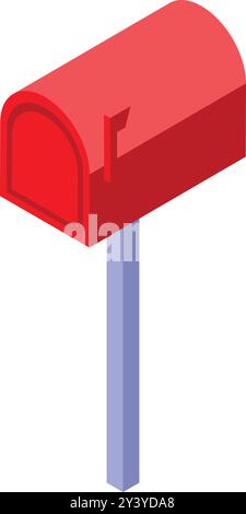 Roter Briefkasten, der auf einem Stab steht, wartet auf Briefe und Postkarten Stock Vektor
