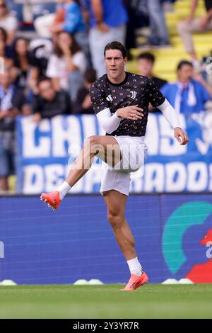 Juventus’ serbischer Stürmer Dusan Vlahovic vor dem Fußball-Spiel der Serie A Empoli gegen Juventus im Carlo Castellani Stadion am 14. September 2024 in Empoli. Stockfoto