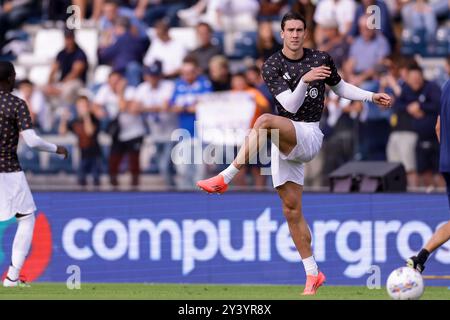 Juventus’ serbischer Stürmer Dusan Vlahovic vor dem Fußball-Spiel der Serie A Empoli gegen Juventus im Carlo Castellani Stadion am 14. September 2024 in Empoli. Stockfoto
