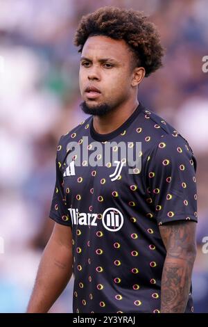 Juventus’ US-amerikanischer Mittelfeldspieler Weston McKennie steht am 14. September 2024 im Carlo Castellani Stadion in Empoli vor dem Serie A-Fußballspiel Empoli gegen Juventus. Stockfoto