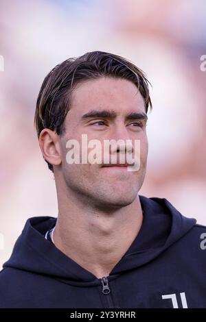 Juventus’ serbischer Stürmer Dusan Vlahovic während des Fußballspiels der Serie A Empoli gegen Juventus im Carlo Castellani Stadion am 14. September 2024 in Empoli. Stockfoto
