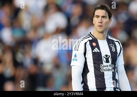 Juventus’ serbischer Stürmer Dusan Vlahovic während des Fußballspiels der Serie A Empoli gegen Juventus im Carlo Castellani Stadion am 14. September 2024 in Empoli. Stockfoto