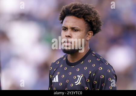 Juventus’ US-amerikanischer Mittelfeldspieler Weston McKennie steht am 14. September 2024 im Carlo Castellani Stadion in Empoli vor dem Serie A-Fußballspiel Empoli gegen Juventus. Stockfoto